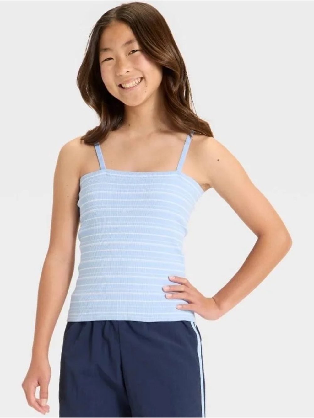Light Blue Ribbed Tank Top - removable straps